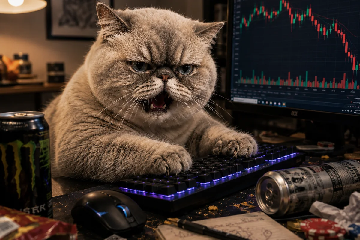 DEGENCAT reacting to a volatile chart